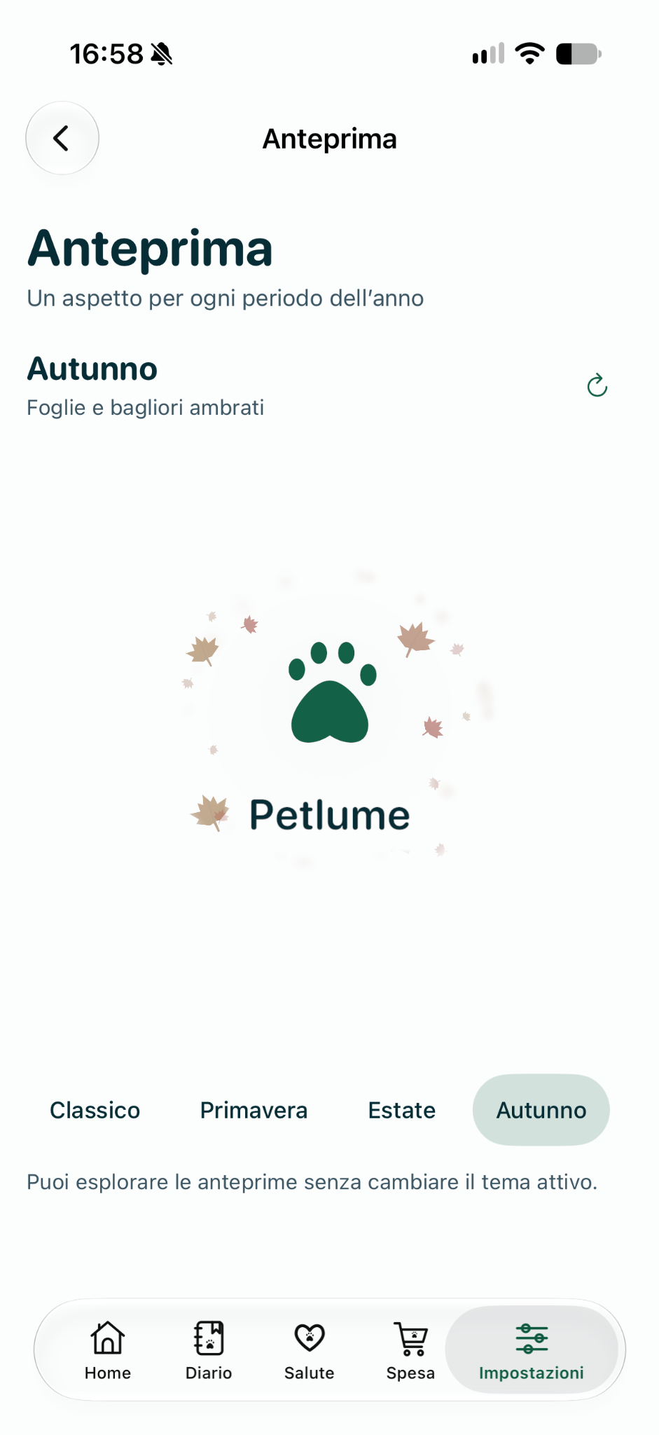 Screenshot originale Petlume: anteprima tema Autumn