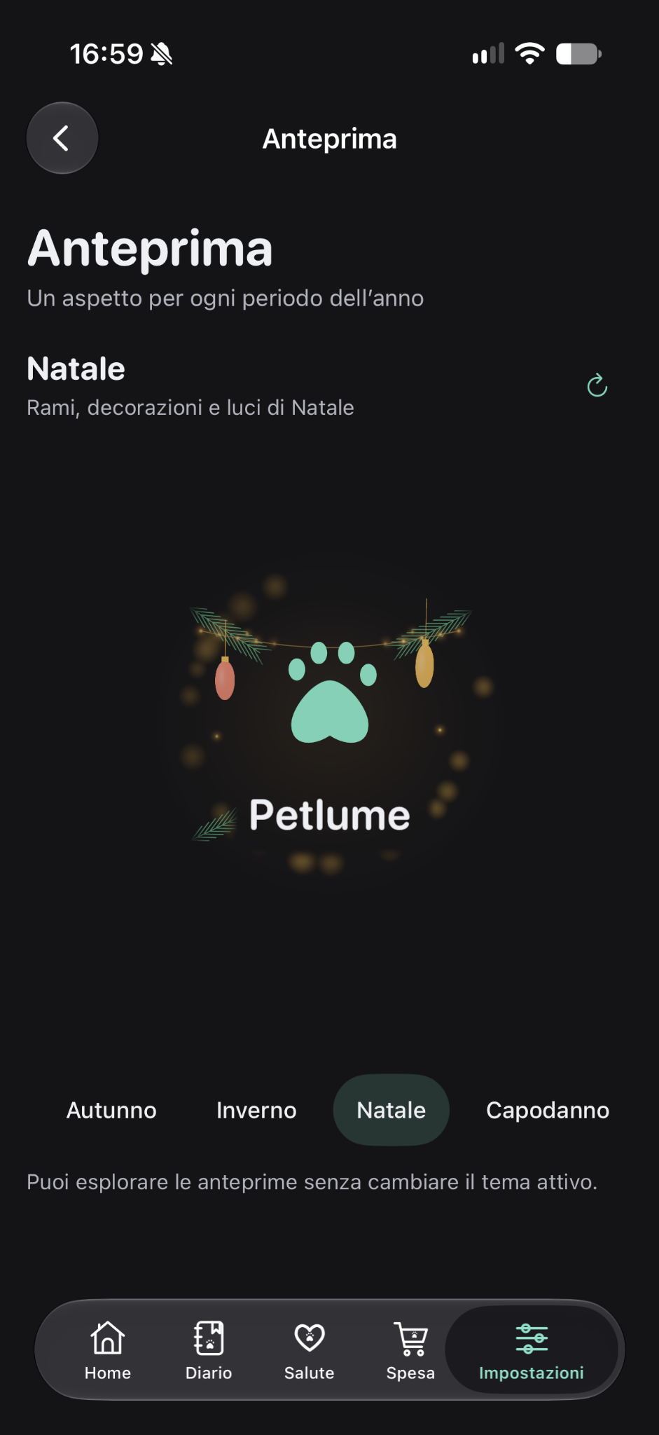 Screenshot originale Petlume: anteprima tema Christmas