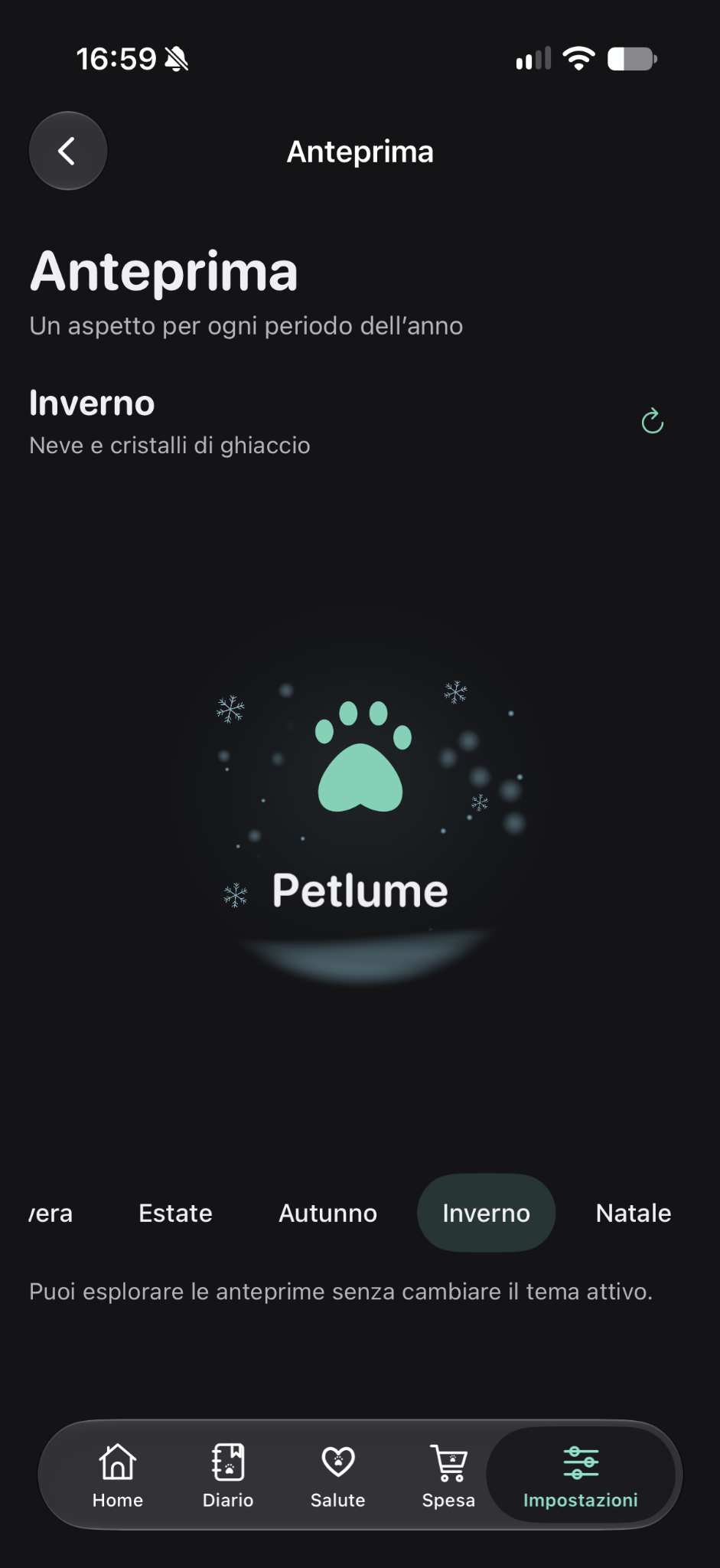Screenshot originale Petlume: anteprima tema Winter